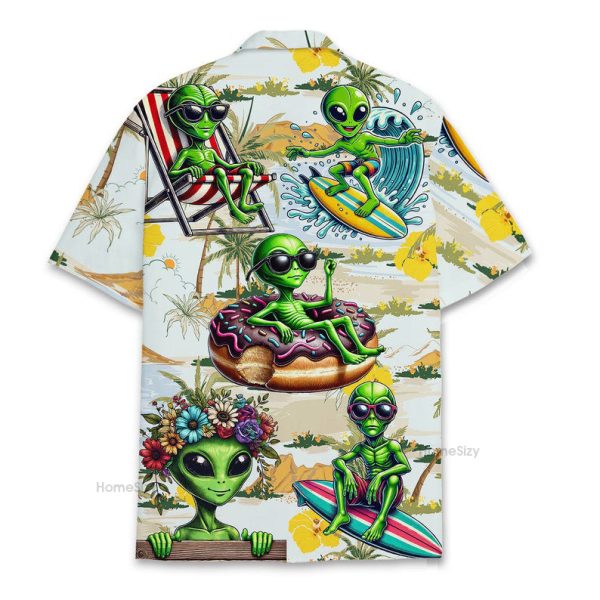 Cool Alien Relaxing Extraterrestrial & Surfboard Hawaiian Shirt