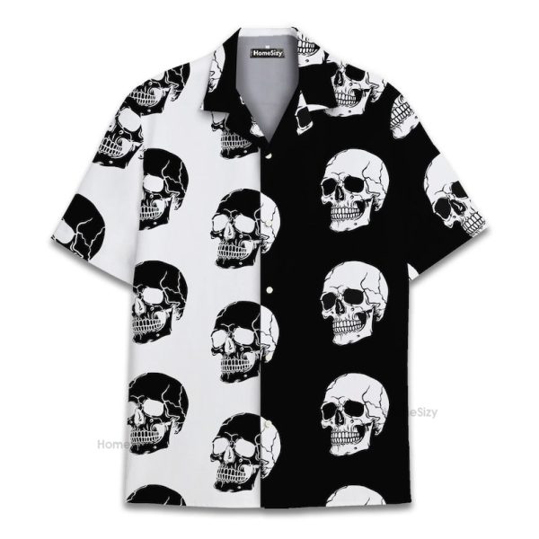 Skull Black & White Gothic Summer Casual Hawaiian Shirt