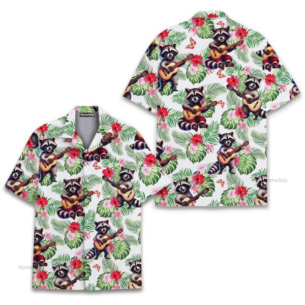 Funny Raccoon Playing Guitar Tropical Vacation Hawaiian Shirt Qt5122102