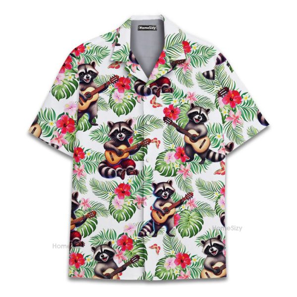 Funny Raccoon Playing Guitar Tropical Vacation Hawaiian Shirt Qt5122102