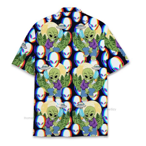 Trippy Alien Funny Ufo & Weed Graphic Hawaiian Shirt