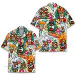 Retro Tiki Mask Colorful  Aloha Tropical Hawaiian Shirt
