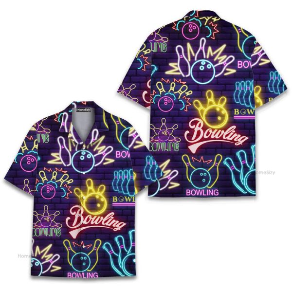 Funny Bowling Neon Retro Glow In The Dark Bowling Hawaiian Shirt