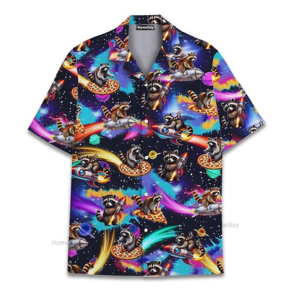 Galaxy Raccoon Cosmic Pizza Rocket Design –  Hawaiian Shirt