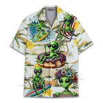 Cool Alien Relaxing Extraterrestrial & Surfboard Hawaiian Shirt