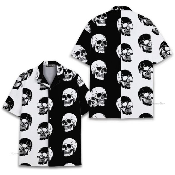 Skull Black & White Gothic Summer Casual Hawaiian Shirt