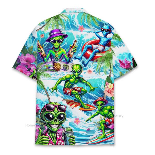 Alien Funny Surfing & Party Cool Summer Hawaiian Shirt