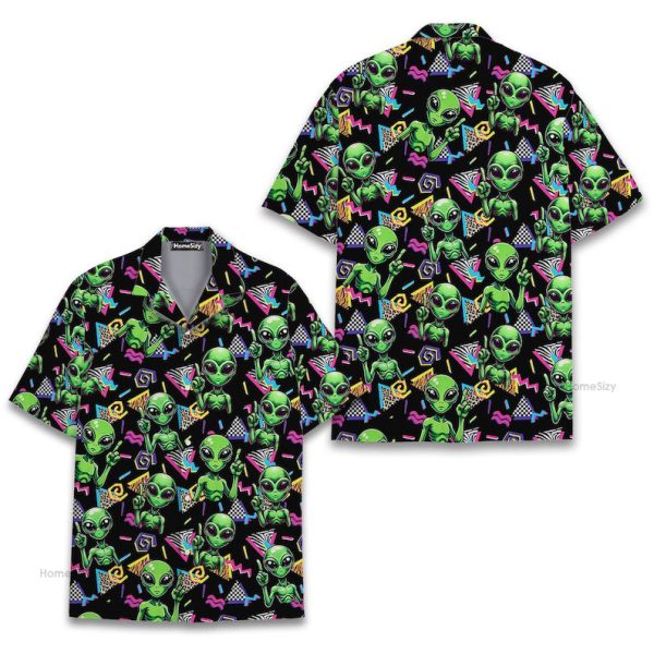 Funny Alien Retro 90S Neon Cool Party Hawaiian Shirt