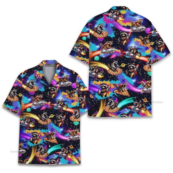Galaxy Raccoon Cosmic Pizza Rocket Design –  Hawaiian Shirt