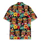 Funny Tiki  Mask Retro Bold Tribal Mask & Tropical Floral Hawaiian Shirt