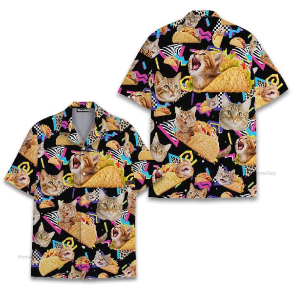 Funny Cat Taco Retro 90S Food Cool Party Hawaiian Shirt