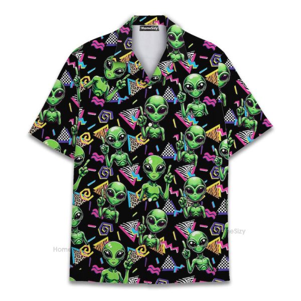 Funny Alien Retro 90S Neon Cool Party Hawaiian Shirt