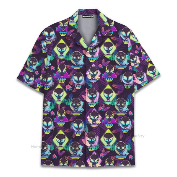 Neon Alien Hawaiian Shirt Trippy Sci-Fi Cool Festival Hawaiian Shirt