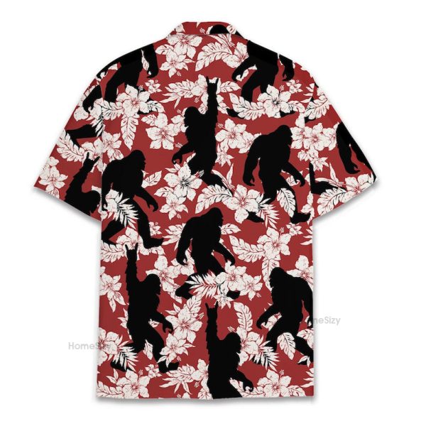 Bigfoot Sasquatch Silhouette & Floral Hawaiian Shirt