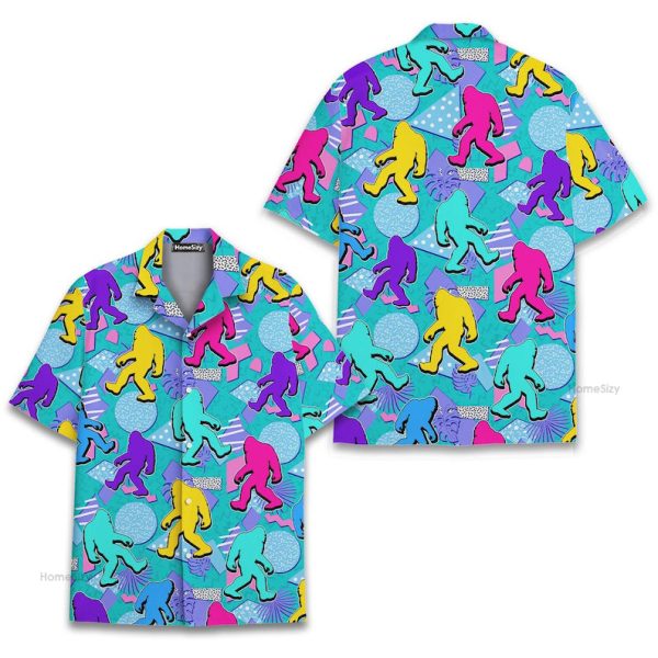 Retro Bigfoot 80S Neon Sasquatch Hawaiian Shirt