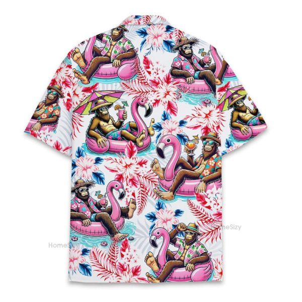 Funny Bigfoot Tropical Beach Party Flamingo Hawaiian Shirt