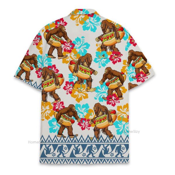 Bigfoot Funny Sasquatch Hot Dog Party Hawaiian Shirt