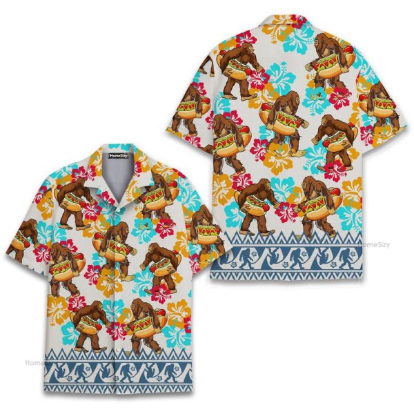 Bigfoot Funny Sasquatch Hot Dog Party Hawaiian Shirt