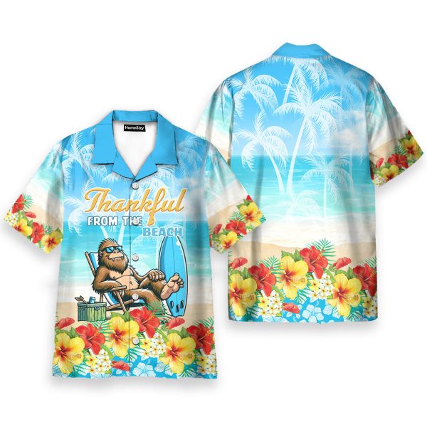 Thankful From The Beach Bigfoot Tropical Aloha Hawaiian Shirt