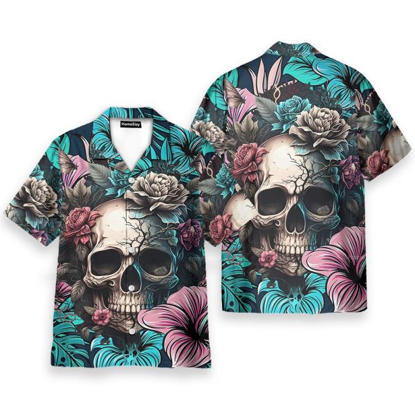 Gothic Skull Floral Dark Aesthetic Hawaiian Shirt