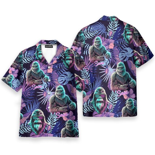 Neon Bigfoot Funny Sasquatch Tropical Hawaiian Shirt