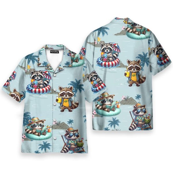 Funny Raccoon Cute Beach Vacation Hawaiian Shirt