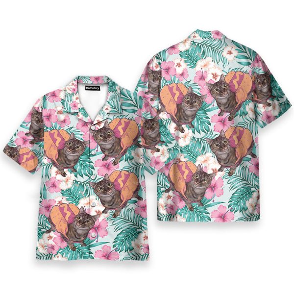 Funny Cat Hot Dog Hotdog Cat Tropical Aloha Hawaiian Shirt