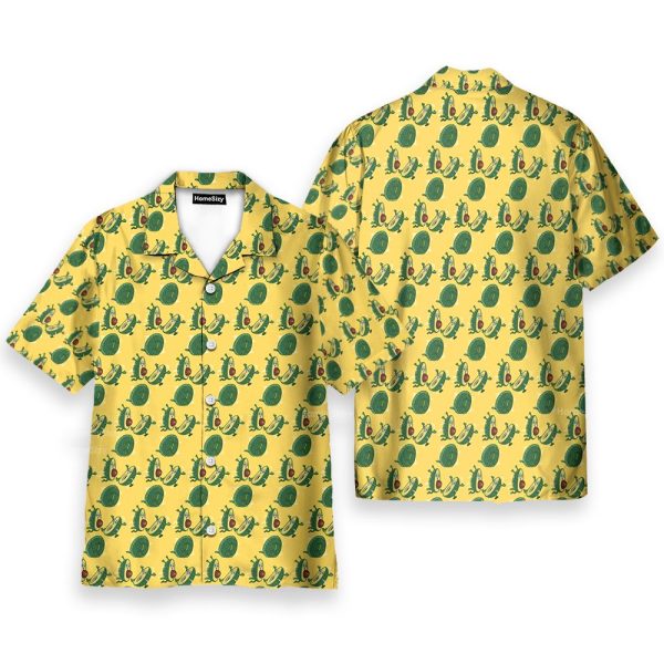 Funny Avocado Turtle Seamless Yellow Hawaiian Shirt