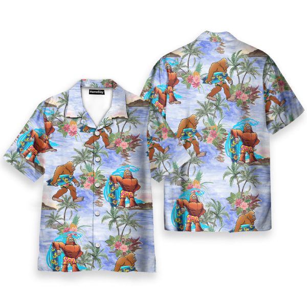 Bigfoot Sasquatch Summer Beach Tropical Aloha Hawaiian Shirt