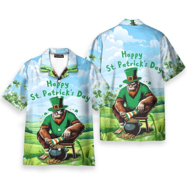 Happy St. Patrick’S Day Bigfoot Funny Lucky Sasquatch Hawaiian Shirt
