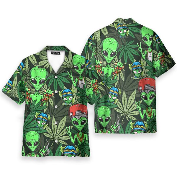 Funny Green Alien Weed Hawaiian Shirt