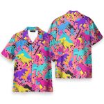 Retro Dinosaur & Bigfoot 80S Neon Hawaiian Shirt