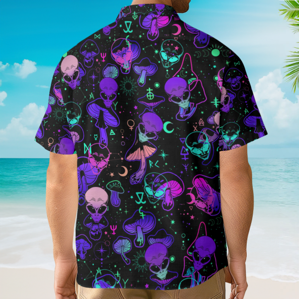 Trippy Alien & Mushroom Psychedelic Hawaiian Shirt