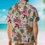 Funny Bigfoot Flamingo Tropical Sasquatch Hawaiian Shirt