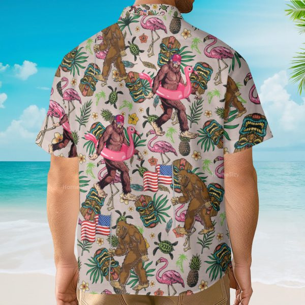 Funny Bigfoot Flamingo Tropical Sasquatch Hawaiian Shirt