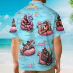 Funny Bigfoot Flamingo Pool Party Tropical Hawaiian Shirt