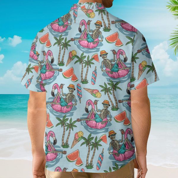 Funny Skeleton Flamingo Summer Beach Party Aloha Hawaiian Shirt