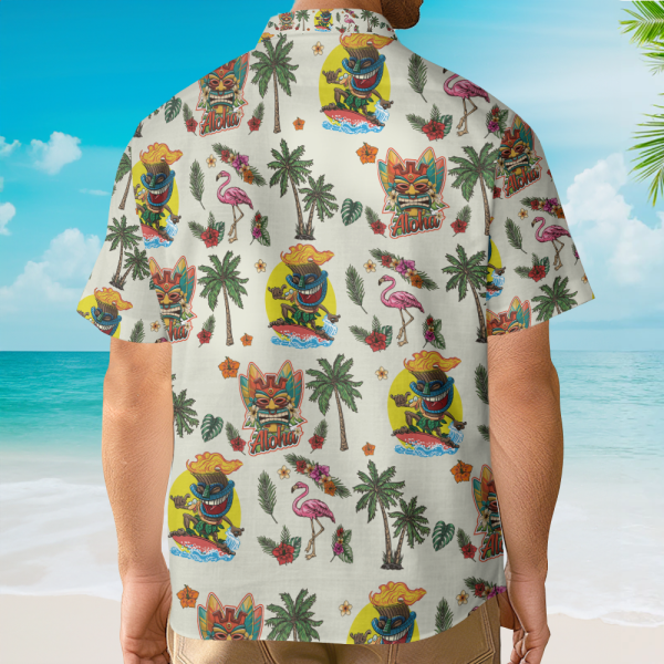 Tiki Flamingo & Palm Tree Vintage Tropical Hawaiian Shirt