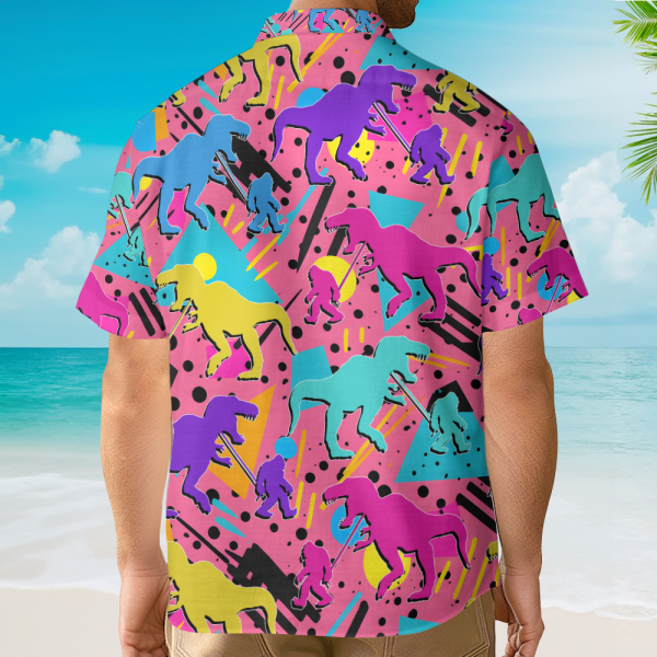 Retro Dinosaur & Bigfoot 80S Neon Hawaiian Shirt