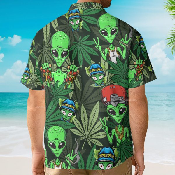 Funny Green Alien Weed Hawaiian Shirt