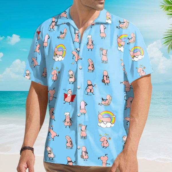 Funny D*Ck Blue Novelty Seamless Pattern Hawaiian Shirt