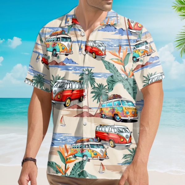 Hippie Vintage Van Retro Beach Bus Tropical Hawaiian Shirt