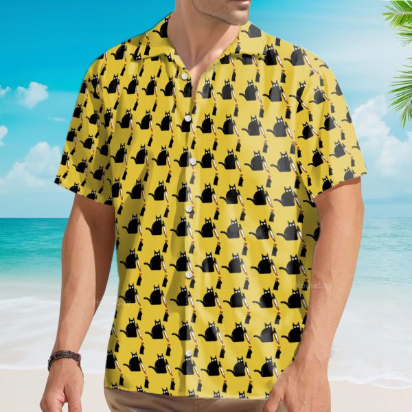 Funny Black Cat Cool Seamless Hawaiian Shirt