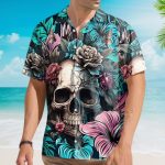 Gothic Skull Floral Dark Aesthetic Hawaiian Shirt