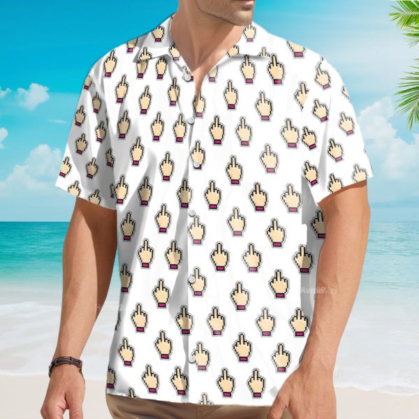 Funny Middle Finger Pixel Art Nsfw Hawaiian Shirt