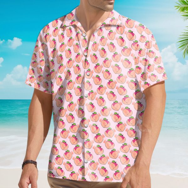 Funny Hand Print On Peach Butt Seamless Hawaiian Shirt