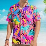 Retro Dinosaur & Bigfoot 80S Neon Hawaiian Shirt