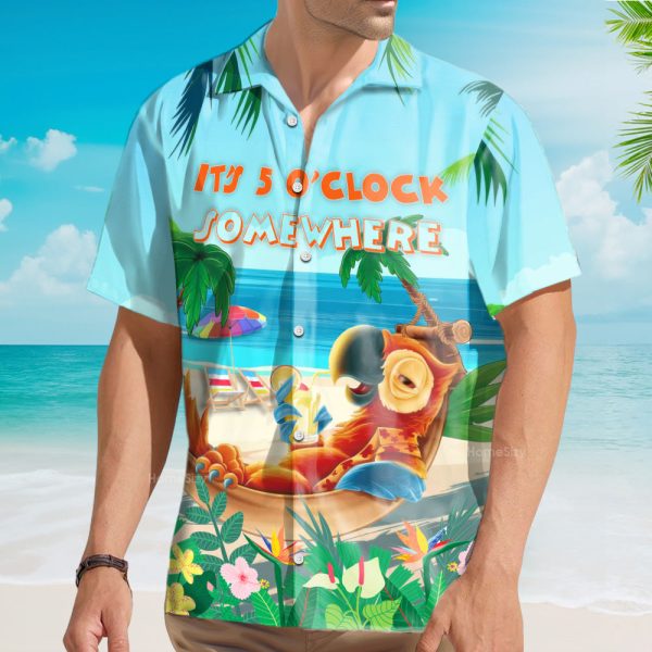 It’S 5 O’Clock Somewhere Parrot Beach Vacation Tropical Hawaiian Shirt