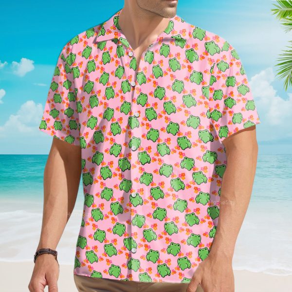 Cute Frog Kawaii Pink Seamless Hawaiian Shirt