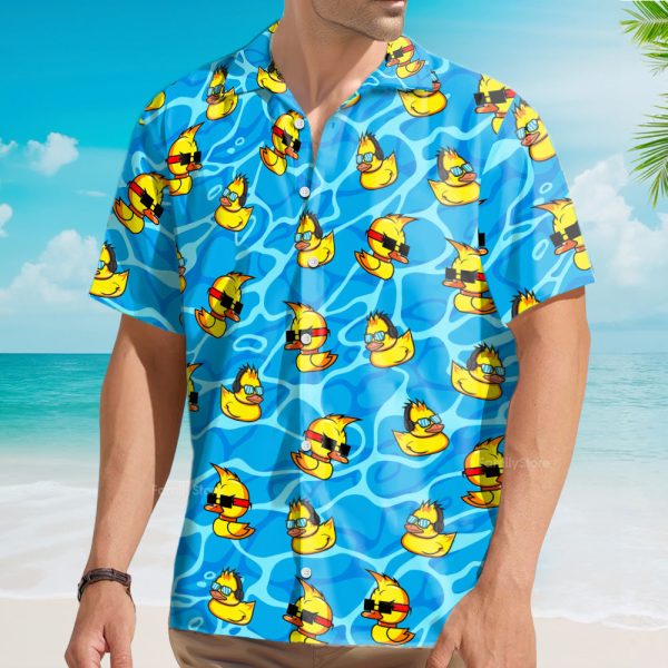 Cool Rubber Duck Blue Water Hawaiian Shirt